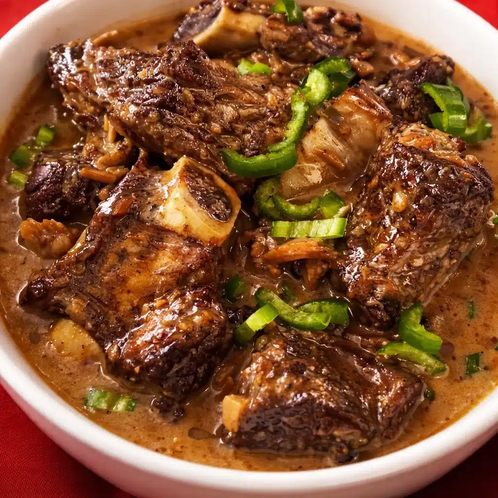 Filipino Beef Short Ribs Adobo served with garlic fried rice in a flavorful sauce.